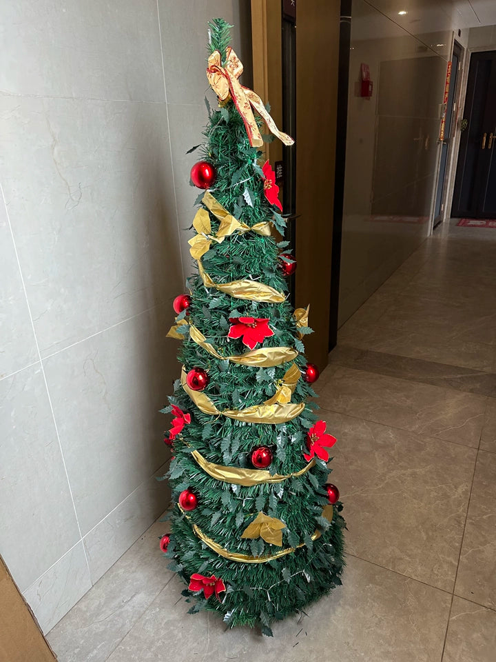 Árbol de Navidad plegable de 1,2/1,5/1,8/2,1 m, ideal para el hogar, con luces, ideal como adorno para centro comercial o como regalo de Año Nuevo.