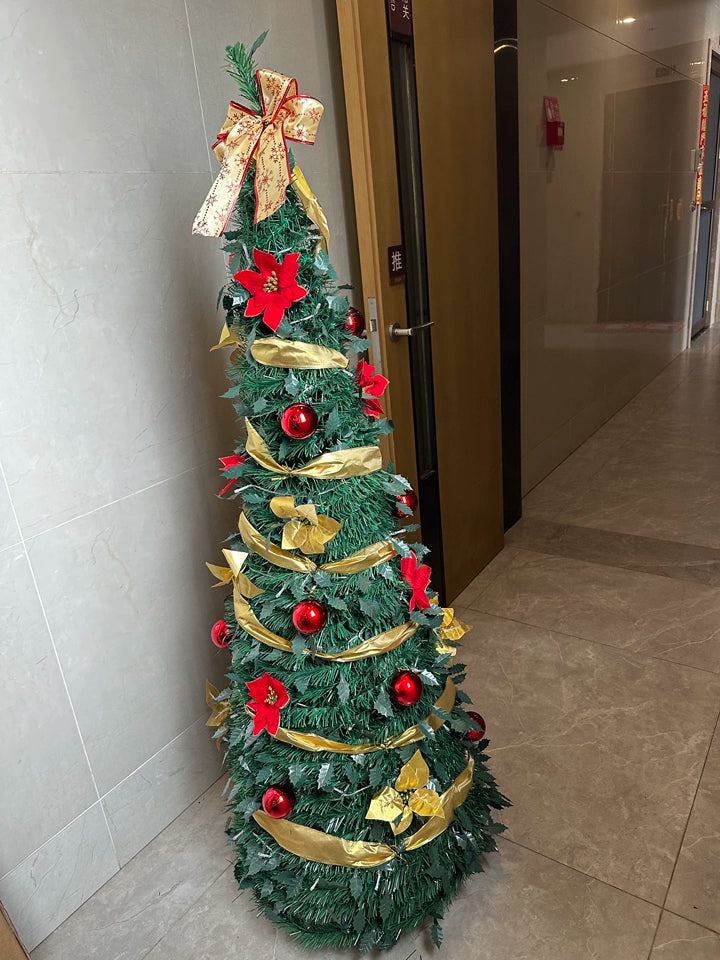 Árbol de Navidad plegable de 1,2/1,5/1,8/2,1 m, ideal para el hogar, con luces, ideal como adorno para centro comercial o como regalo de Año Nuevo.