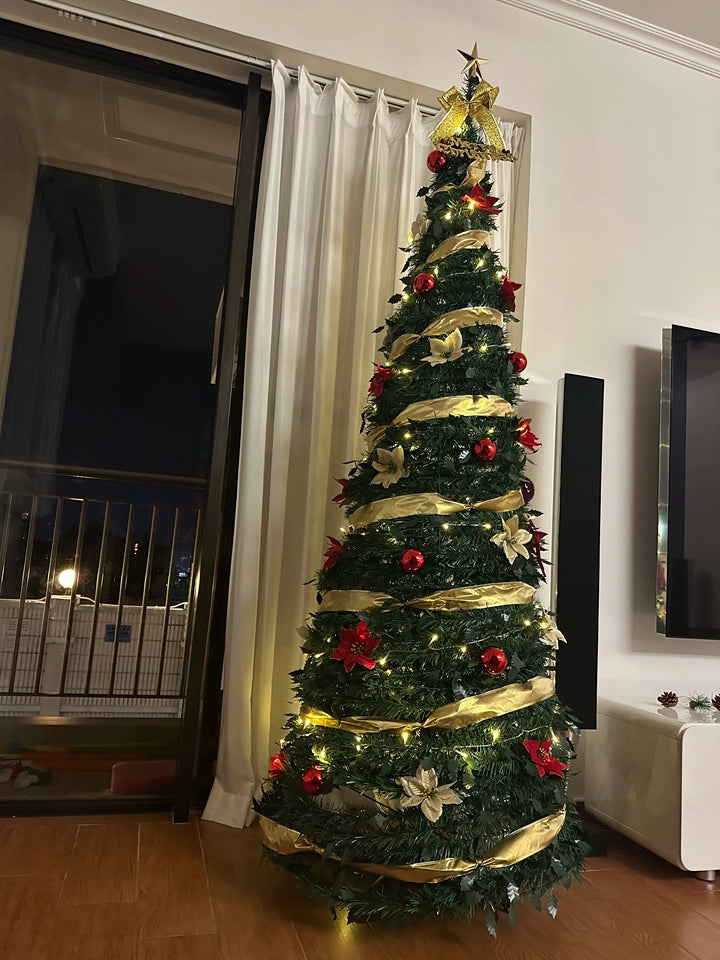 Árbol de Navidad plegable de 1,2/1,5/1,8/2,1 m, ideal para el hogar, con luces, ideal como adorno para centro comercial o como regalo de Año Nuevo.