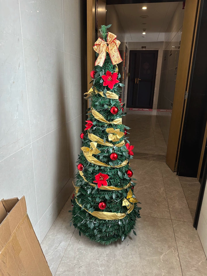 Árbol de Navidad plegable de 1,2/1,5/1,8/2,1 m, ideal para el hogar, con luces, ideal como adorno para centro comercial o como regalo de Año Nuevo.