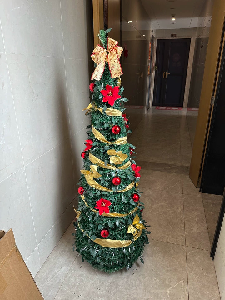 Árbol de Navidad plegable de 1,2/1,5/1,8/2,1 m, ideal para el hogar, con luces, ideal como adorno para centro comercial o como regalo de Año Nuevo.