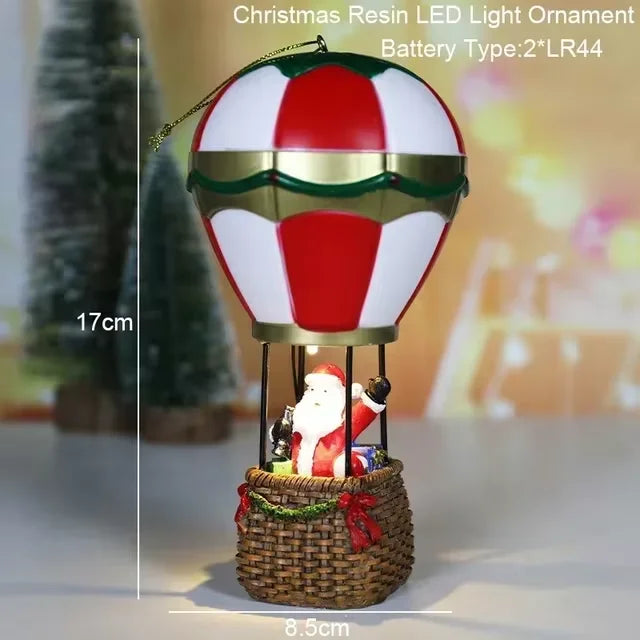 Casa LED navideña con agujas de pino, muñeco de nieve, decoración luminosa, resina, Papá Noel, tienda, micro adornos paisajísticos.