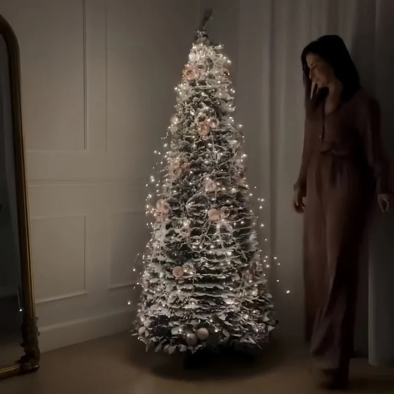 Árbol de Navidad plegable predecorado de 1,2 a 2,1 m, decoración festiva emergente, decoración del hogar, árbol de Navidad portátil