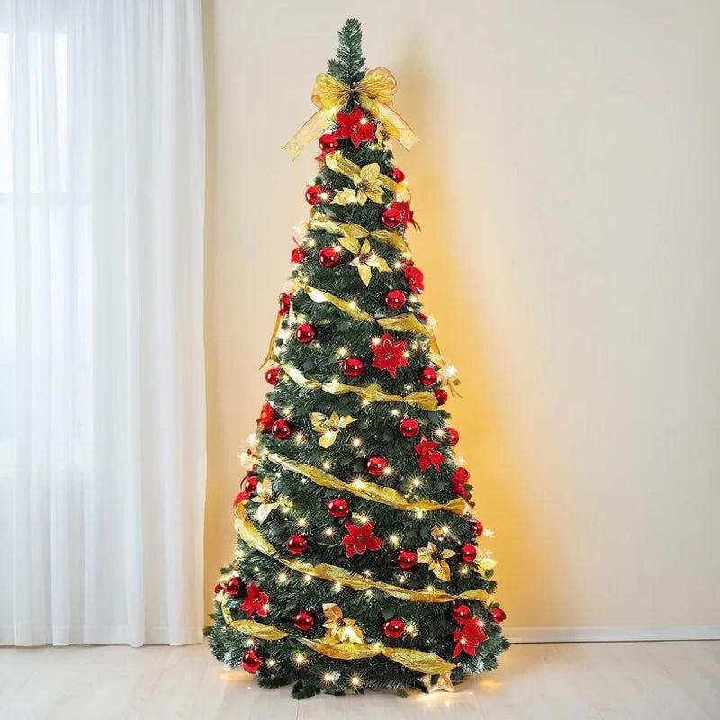 Árbol de Navidad plegable de 1,2/1,5/1,8/2,1 m, ideal para el hogar, con luces, ideal como adorno para centro comercial o como regalo de Año Nuevo.