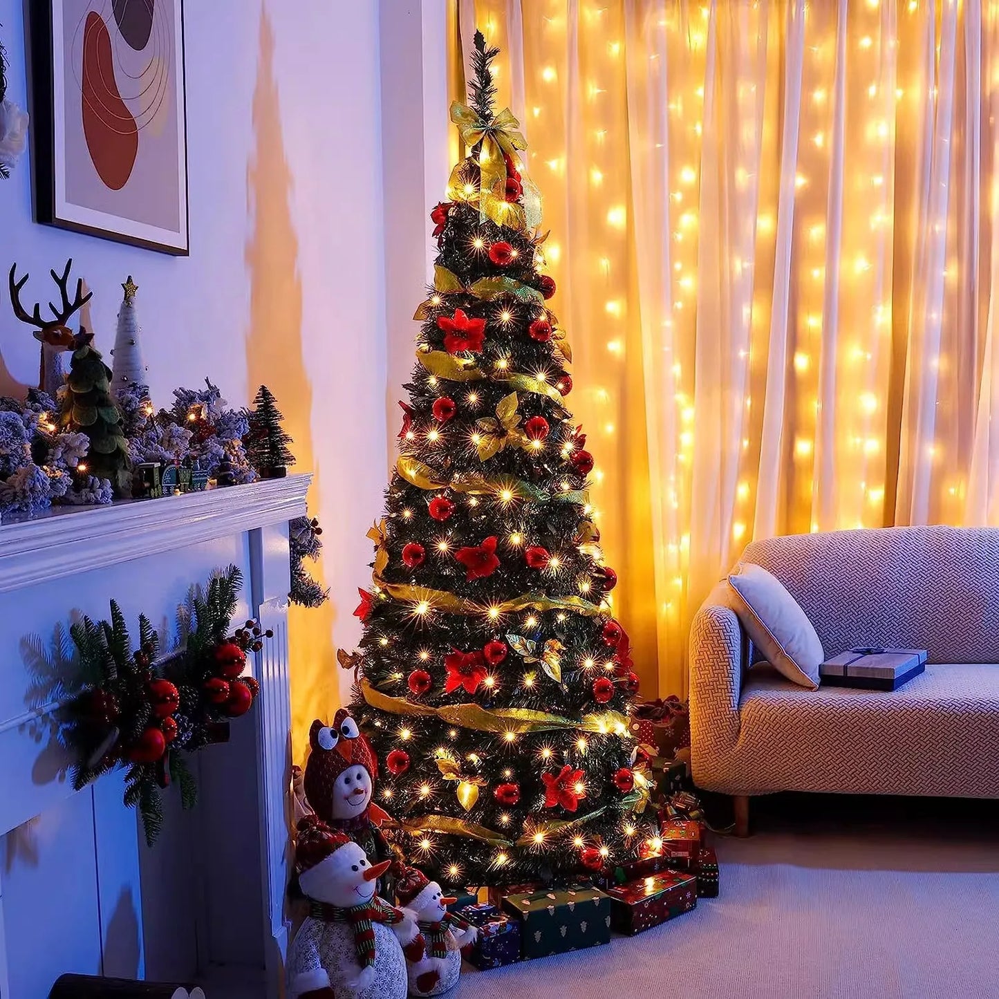 Árbol de Navidad plegable de 1,2/1,5/1,8/2,1 m, ideal para el hogar, con luces, ideal como adorno para centro comercial o como regalo de Año Nuevo.