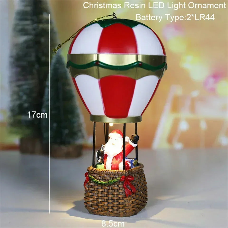 Casa LED navideña con agujas de pino, muñeco de nieve, decoración luminosa, resina, Papá Noel, tienda, micro adornos paisajísticos.