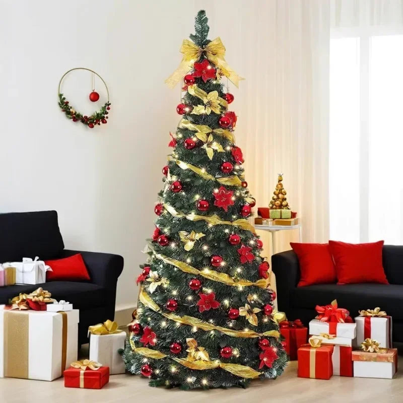 Árbol de Navidad plegable de 1,2/1,5/1,8/2,1 m, ideal para el hogar, con luces, ideal como adorno para centro comercial o como regalo de Año Nuevo.