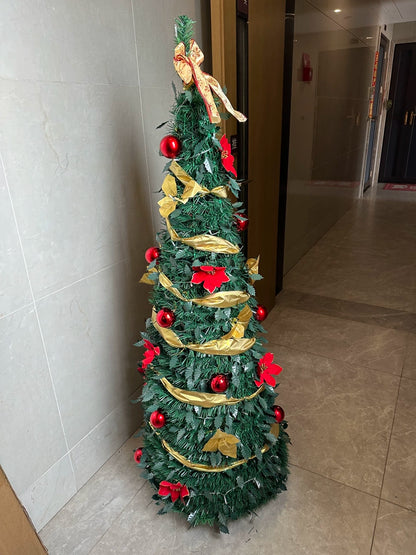 Árbol de Navidad plegable de 1,2/1,5/1,8/2,1 m, ideal para el hogar, con luces, ideal como adorno para centro comercial o como regalo de Año Nuevo.