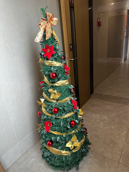 Árbol de Navidad plegable de 1,2/1,5/1,8/2,1 m, ideal para el hogar, con luces, ideal como adorno para centro comercial o como regalo de Año Nuevo.