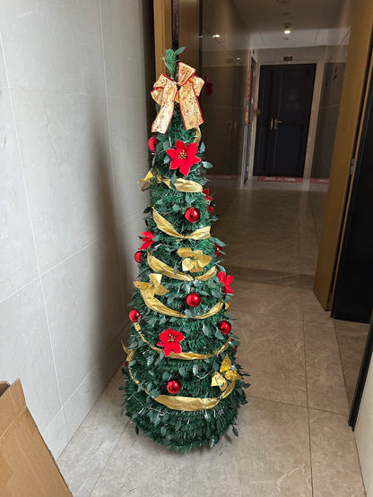Árbol de Navidad plegable de 1,2/1,5/1,8/2,1 m, ideal para el hogar, con luces, ideal como adorno para centro comercial o como regalo de Año Nuevo.