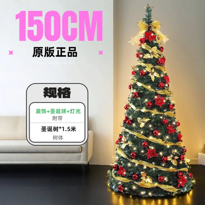Árbol de Navidad plegable de 1,2/1,5/1,8/2,1 m, ideal para el hogar, con luces, ideal como adorno para centro comercial o como regalo de Año Nuevo.