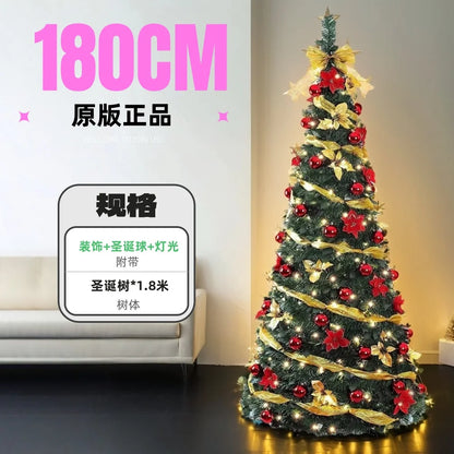 Árbol de Navidad plegable de 1,2/1,5/1,8/2,1 m, ideal para el hogar, con luces, ideal como adorno para centro comercial o como regalo de Año Nuevo.