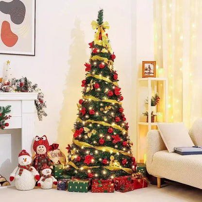 Árbol de Navidad plegable de 1,2/1,5/1,8/2,1 m, ideal para el hogar, con luces, ideal como adorno para centro comercial o como regalo de Año Nuevo.